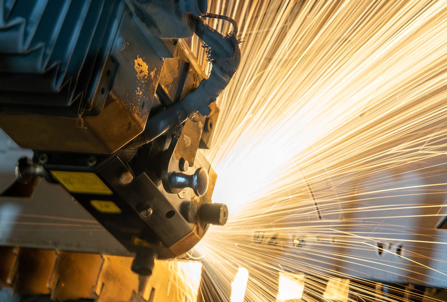 A laser cutting machine mid-cut